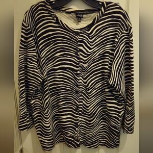 Rafaella Black & White Zebra Print Long Sleeve Cardigan Sweater-Size 1X